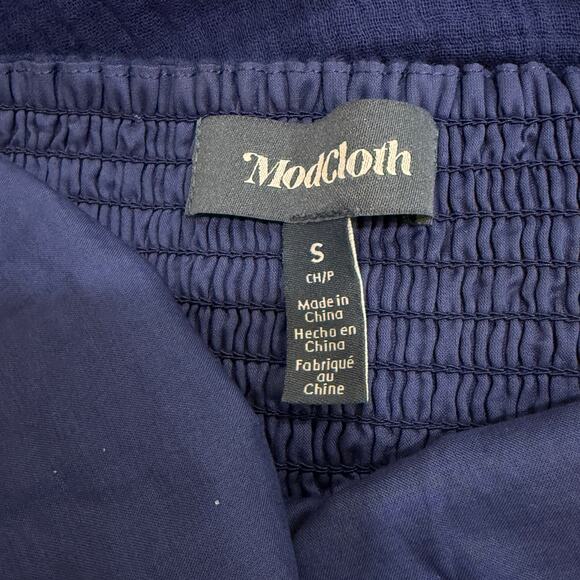 MODCLOTH Blossom Bliss Jumpsuit NEW Size S Navy Blue Gauzy Cotton Tie Back - Picture 7 of 12